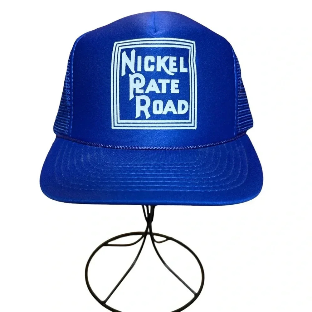 Vintage 80s Mesh Spell Out Nickel Plate Railroad Train SnapBack Graphic Hat